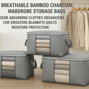 Breathable Bamboo Charcoal Wardrobe Storage Bags Odor Absorbing Clothes Organizers for Sweaters Blankets Quilts Moisture Protection