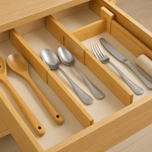 Adjustable Bamboo Drawer Dividers with Spring Loaded Mechanism Expandable Kitchen Utensil Organizers Separate Dresser Drawers
