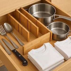 Deep Bamboo Drawer Dividers Expandable Wooden Separators for Kitchen Utensils Large Pots Pans Clothes Organization