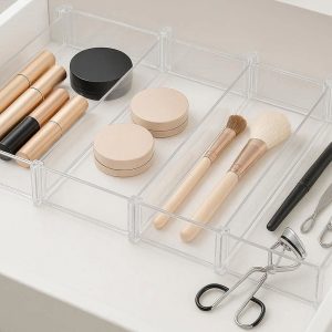 Clear Acrylic Drawer Dividers Adjustable Expanding Separators for Makeup Vanity Cosmetics Bathroom Office Supplies Organize