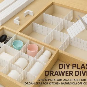 DIY Plastic Drawer Dividers Grid Separators Adjustable Cuttable Storage Organizers for Kitchen Bathroom Office Desk Cabinets