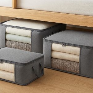 Fabric Under Bed Storage Bags with Clear Windows Breathable Blanket Containers Clothes Storage Bags Organizers with Reinforced Handles