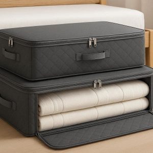 Collapsible Under Bed Storage Boxes with Two Way Zippers Heavy Duty Organizers for Blankets Linens Garments Space Saving Bag