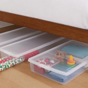 Clear Under Bed Storage Bins with Lids Long Plastic Containers for Wrapping Paper Holiday Decor Toys Off Season Clothing
